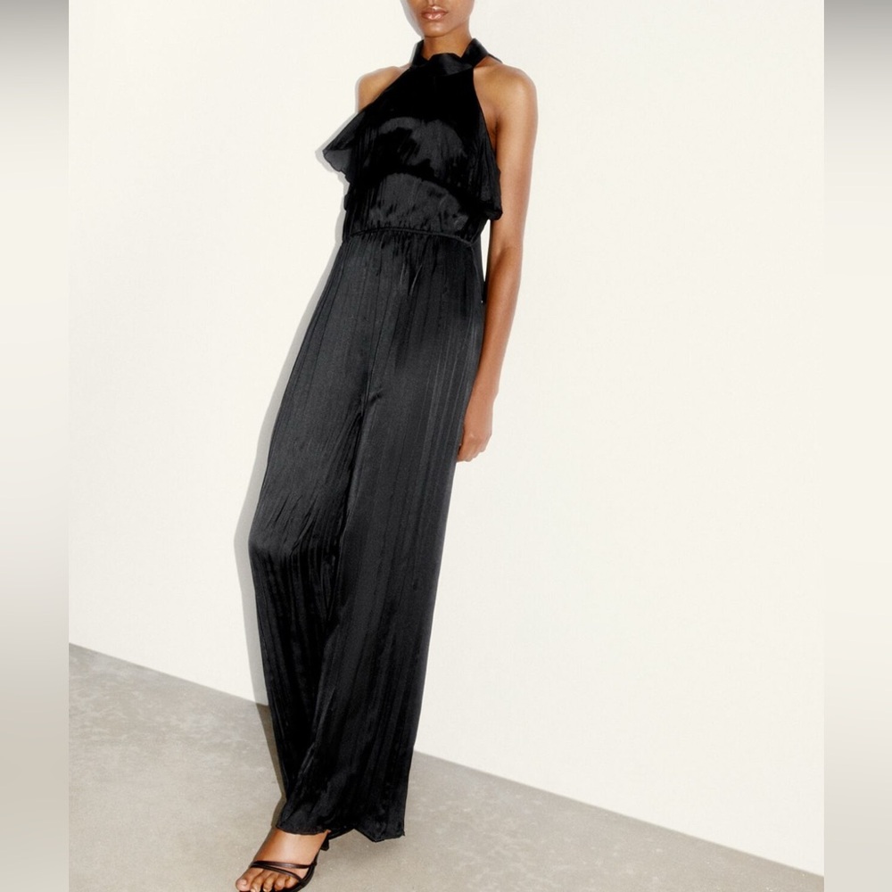 Zara black ruffled halter jumpsuit